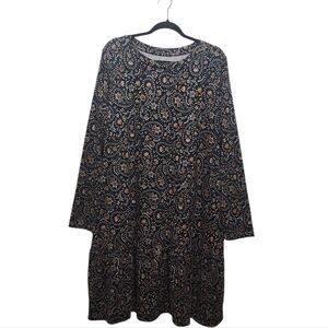 Cuddl Duds Seriously Soft Tiered Hem Lounge Dress Black Boho Paisley Size XL